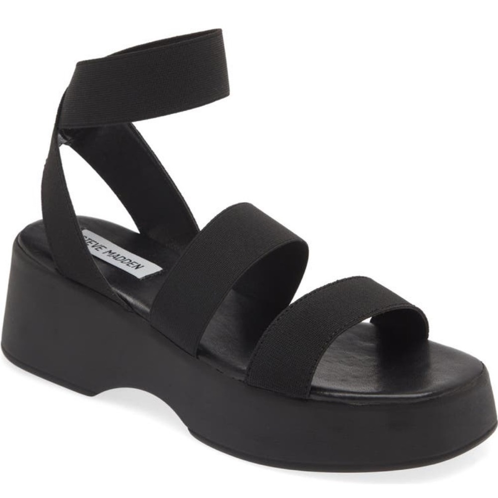 Steve Madden Black Platform Elastic Strap Sandal